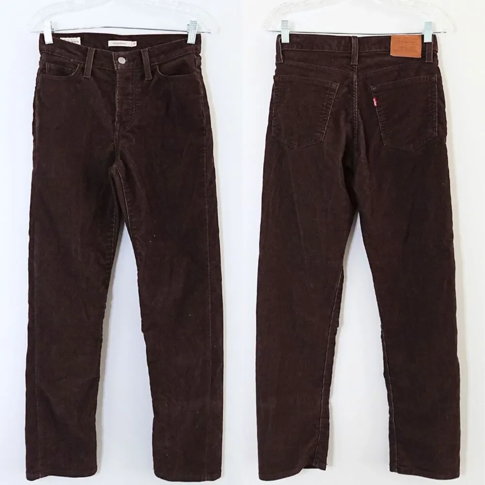 Levi's Chocolate Brown Corduroy Wedgie Straight Leg High Rise Jeans Size 25